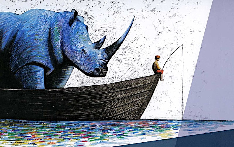 Fotogramma tratto dal film di animazione La gatta e il rinoceronte